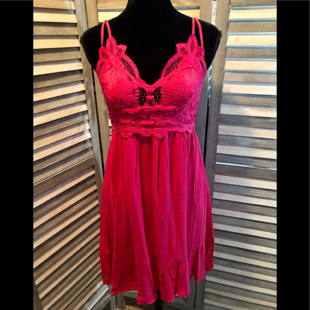 Pink Crochet Lace Bralette Dress